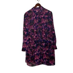 Ava & Viv Long Sleeve Blue Fuchsia Floral Sheer Plus Size Blouse Size 1x